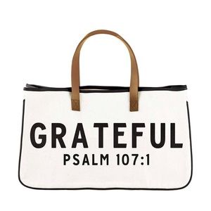 Faith Works “Grateful” Canvas Tote with Leather handles